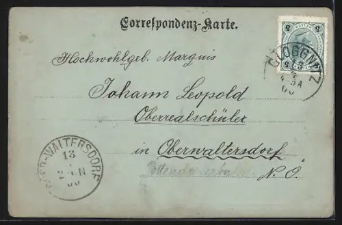 Mondschein-AK Schottwien, Ortspartie mit Kirche