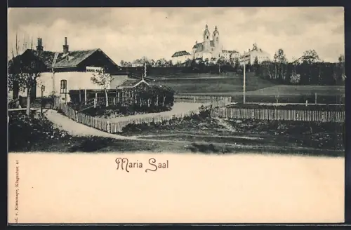 AK Maria Saal, Ortsansicht mit Kirchen-Panorama