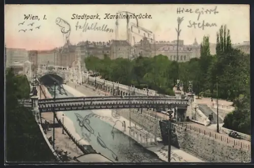 AK Wien, Blick auf die Karolinenbrücke am Stadtpark