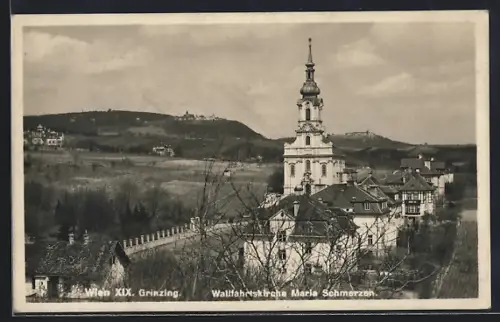 AK Wien-Grinzing, Wallfahrtskirche Maria Schmerzen mit Umgebung