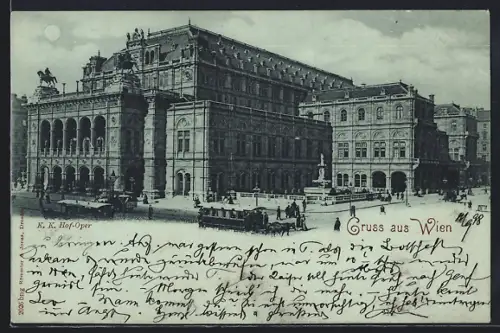 Mondschein-AK Wien, Hofoper mit Pferdebahn