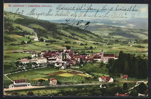AK St. Leonhard im Lavanttale, Gesamtansicht mit Umgebung aus der Vogelschau