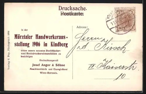 AK Kindberg, Totalansicht mit Brücke und Fernblick