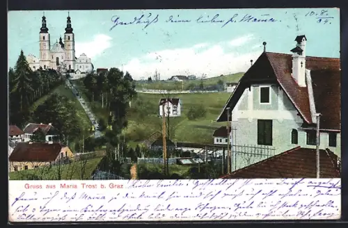 AK Maria Trost, Teilansicht mit Kirche