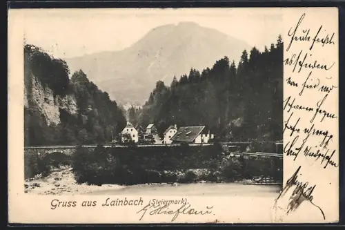AK Lainbach /Steiermark, Ortsansicht mit Bergblick