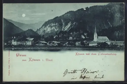 AK Kössen in Tirol, Ortspartie mit Calvarienberg