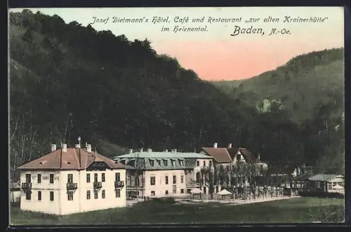 AK Baden /N.-Ö., Helenental, Josef Dietmanns Hotel-Restaurant zur alten Krainerhütte