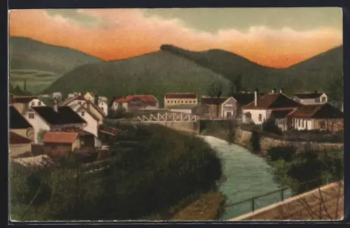 Künstler-AK Alland, Ortsansicht vom Gasthof zum Löwen aus