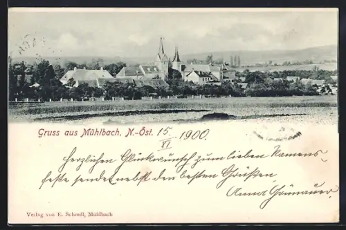 AK Mühlbach /N.-Ö., Ortspanorama mit Umgebung