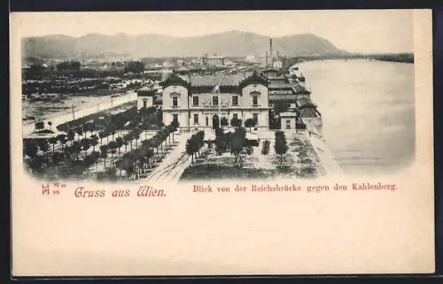 AK Wien, Kahlenberg von der Reichsbrücke aus