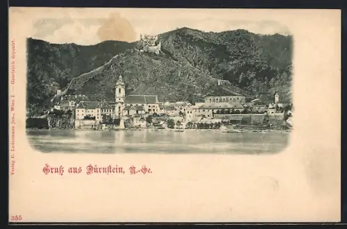 AK Dürnstein, Blick auf Ort und Burgruine