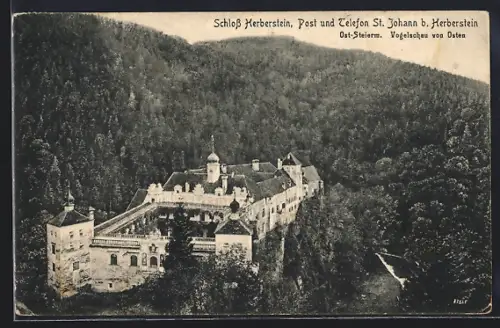 AK St. Johann, Schloss Herberstein aus der Vogelschau