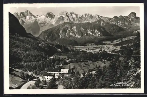 AK Melleck, Ehemalige Landesgrenze, Ortspartie mit Loferer Steinberge, Mitte Hintergrund Unken