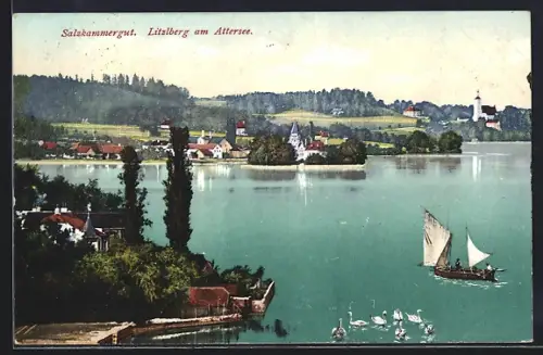 AK Litzlberg a. Attersee, Uferpanorama