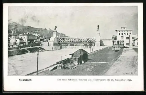 AK Wien-Nussdorf, Schleusse während des Hochwassers am 16.09.1899