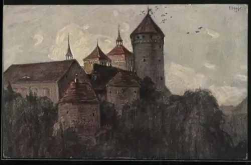 Künstler-AK Fritz Hass: Rössel, Schloss & Kirche