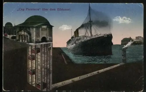 AK Hamburg, Passagierschiff Cap Finisterre über dem Elbtunnel