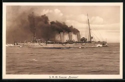 AK Kriegsschiff SM Kl. Kreuzer Bremen in Fahrt