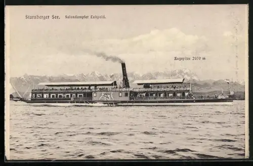 AK Salondampfer Luitpold auf dem Starnberger See in Fahrt mit Zugspitze