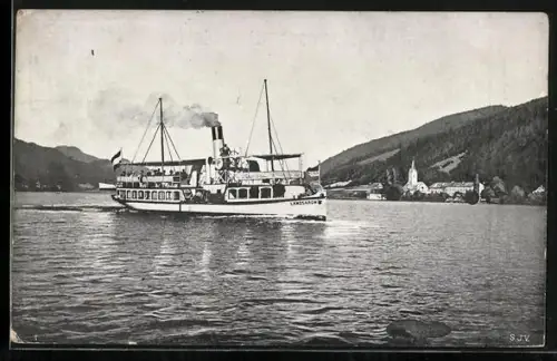 AK Ossiach, Dampfer Landskron vor dem Ort