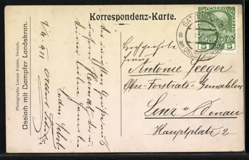 AK Ossiach, Dampfer Landskron vor dem Ort