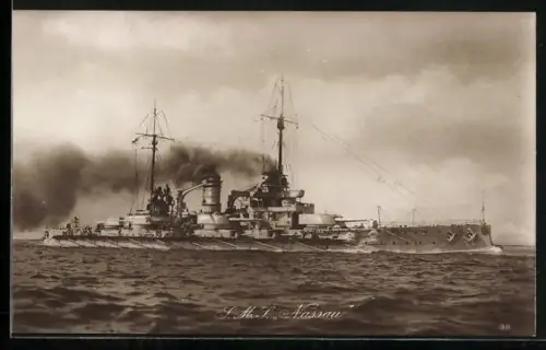 AK Kriegsschiff SMS Nassau in Fahrt