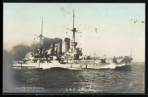 AK Kriegsschiff S. M. S. Braunschweig in voller Fahrt