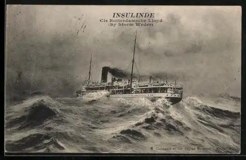 AK Passagierschiff Insulinde im Sturm
