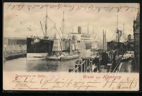 AK Hamburg, Passagierschiff Pensylvania im Hafen
