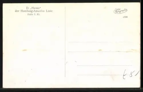 AK Hamburg-Amerika Linie Passagierschiff Hansa, Halle 1. Kl.