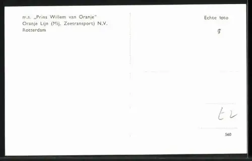 AK Handelsschiff Prins Willem van Oranje auf See