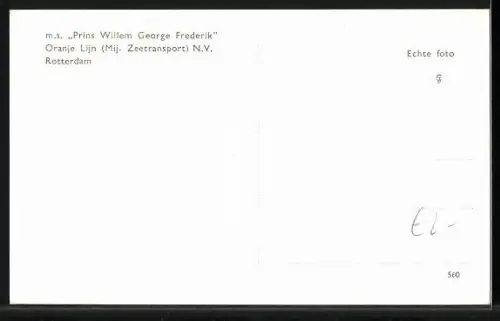 AK Handelsschiff Prins Willem George Frederik in Fahrt