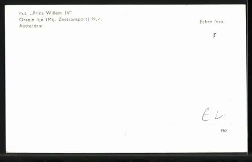 AK Handelsschiff M.S Prins Willem IV bei voller Fahrt