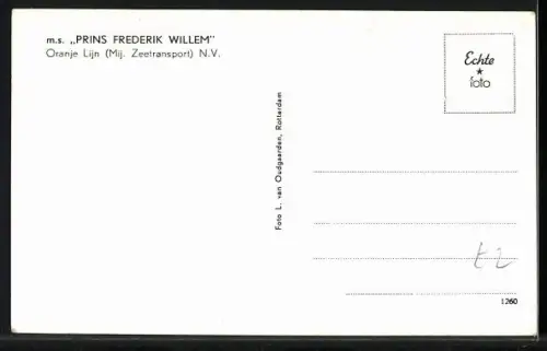 AK Handelsschiff M. S. Prins Frederik Willem auf hoher See