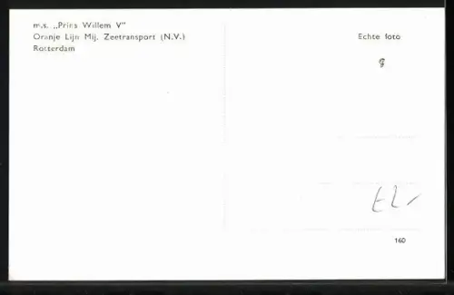 AK Handelsschiff Prins Willem V in Fahrt