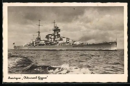 AK Kreuzer Admiral Hipper der Kriegsmarine auf See