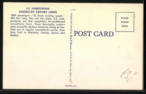 AK Passagierschiff S. S. Constitution in ruhiger See, American Export Lines