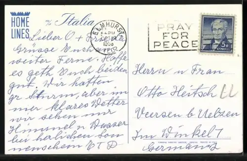 AK Passagierschiff MS Italia der Home Lines auf hoher See