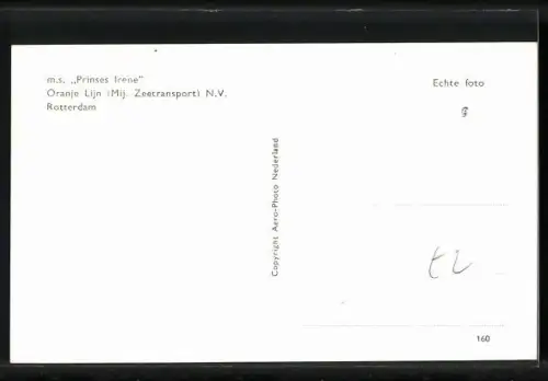 AK Passagierschiff MS Prinses Irene auf See