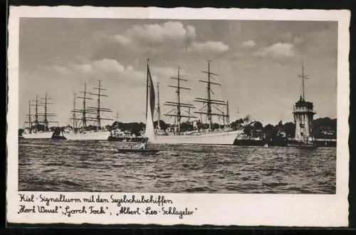 AK Kiel, Segelschulschiffe , Gorch Fock und Albert-Leo-Schlageter am Signalturm