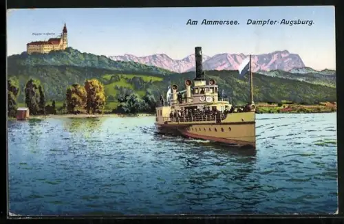 AK Ammersee, Dampfer Augsburg, Kloster Andechs
