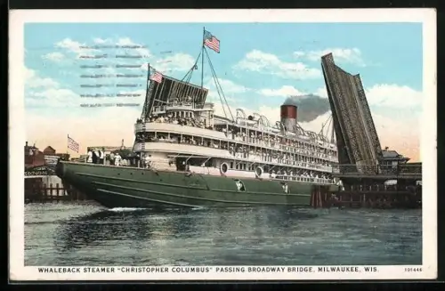 AK Dampfer Christopher Columbus passing Broadway Bridge