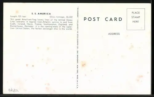 AK New York, Passagierschiff SS America passiert die Freiheitsstatue