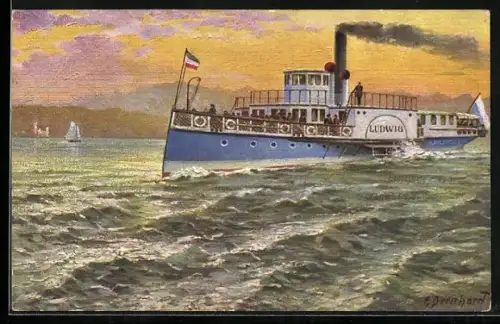 Künstler-AK Dampfer Ludwig auf dem Starnberger See
