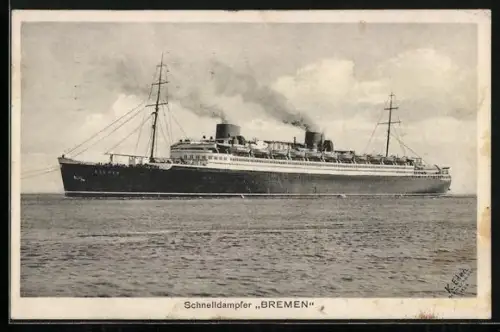 AK Schnelldampfer Bremen im Wasser, Passagierschiff