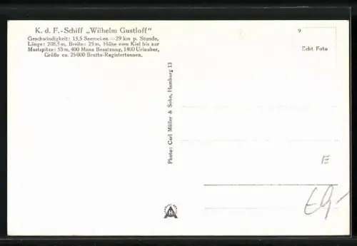 AK Passagierschiff Wilhelm Gustloff mit  in Fahrt