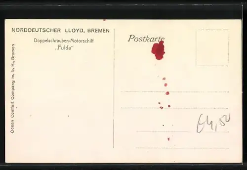 AK Motorschiff Fulda des Norddeutschen Lloyd, Passagierschiff