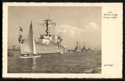 AK Kiel, Deutsche Kreuzer der Kriegsmarine im Hafen