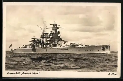 AK Panzerschiff Admiral Scheer in voller Fahrt, Kriegsmarine