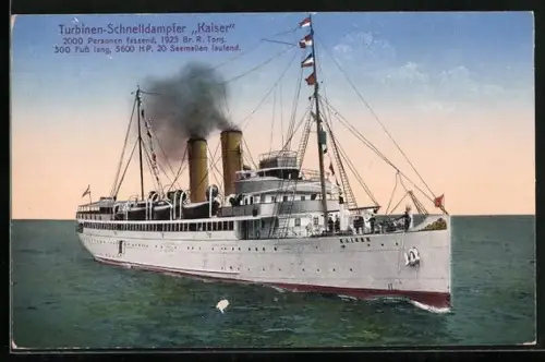 AK Turbinen-Schnelldampfer Kaiser unter Volldampf auf hoher See, Passagierschiff